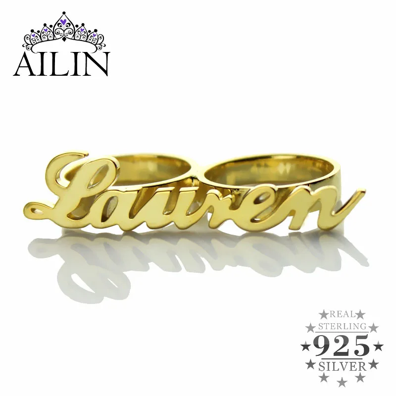 

AILIN Personalized Carrie Style 2 Finger Gold Color Name Rings Couples Name Ring Rings for Women Ring Silver 925 Rings for Men