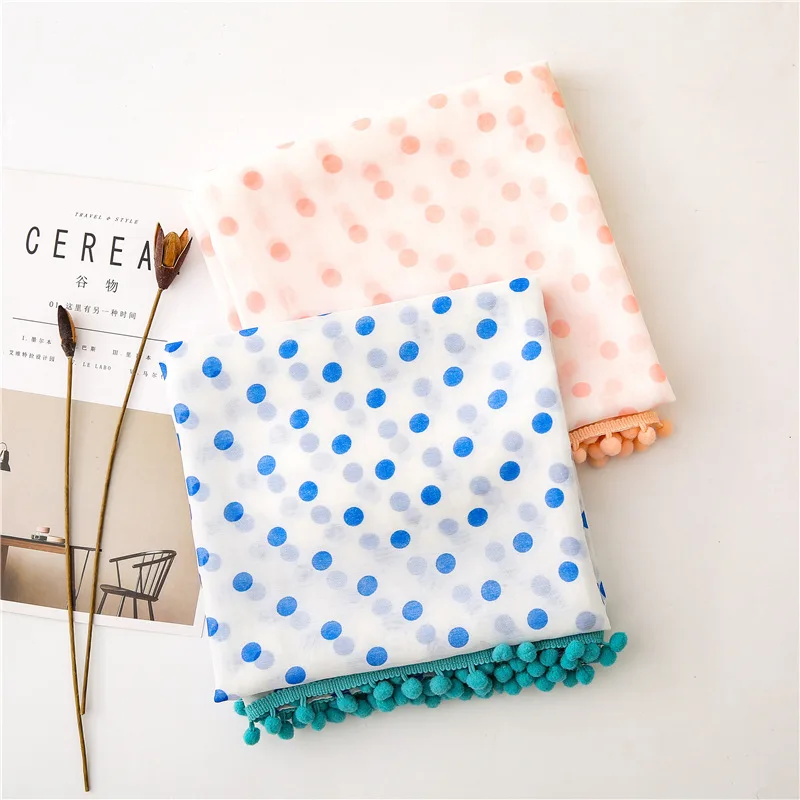 Осенний Модный женский шифоновый шарф с помпоном в горошек высококачественный