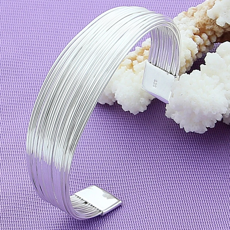 

Fashion 925 Sterling Silver Multi-Line Bracelet Bangles Women Simple High Quality Silver Bracelet Bangles Jewelry Wholesale