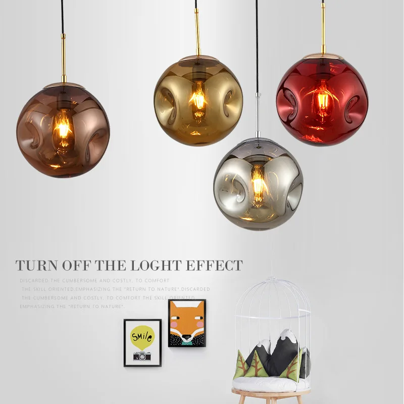 

Creative Dining Room Lamp Postmodern Creative Personality Glass Concave Ball Chandelier Personality Bedroom Light Free Shipping