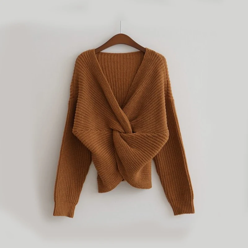 

NewThick Women Pullover Sweater Autumn Sexy V Neck Long Sleeve Knitted Winter Jumper Warm Casual Loose Female Top New 2021