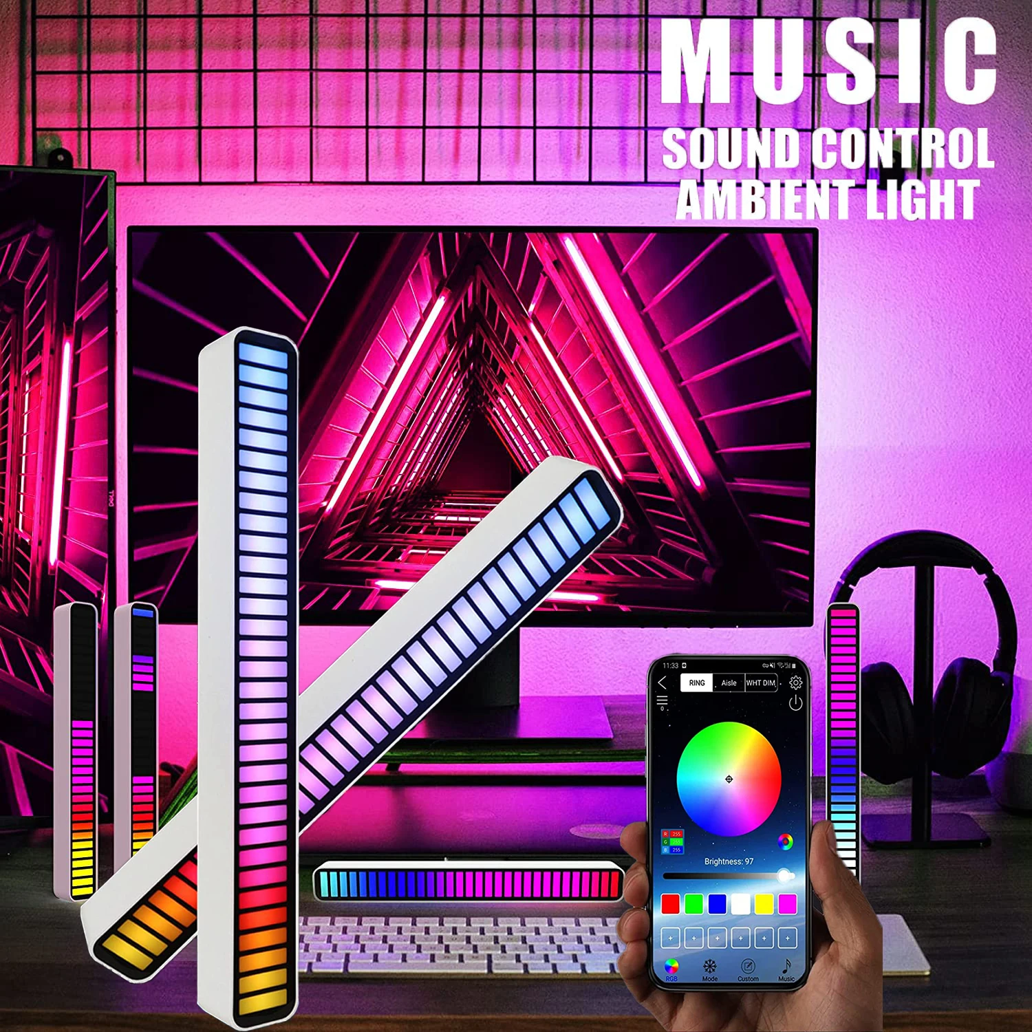 

LED Atmosphere Light Sound Control Pickup Rhythm Light Music Home Decor RGB Music Light Bar USB Colorful Lamp for Car Party