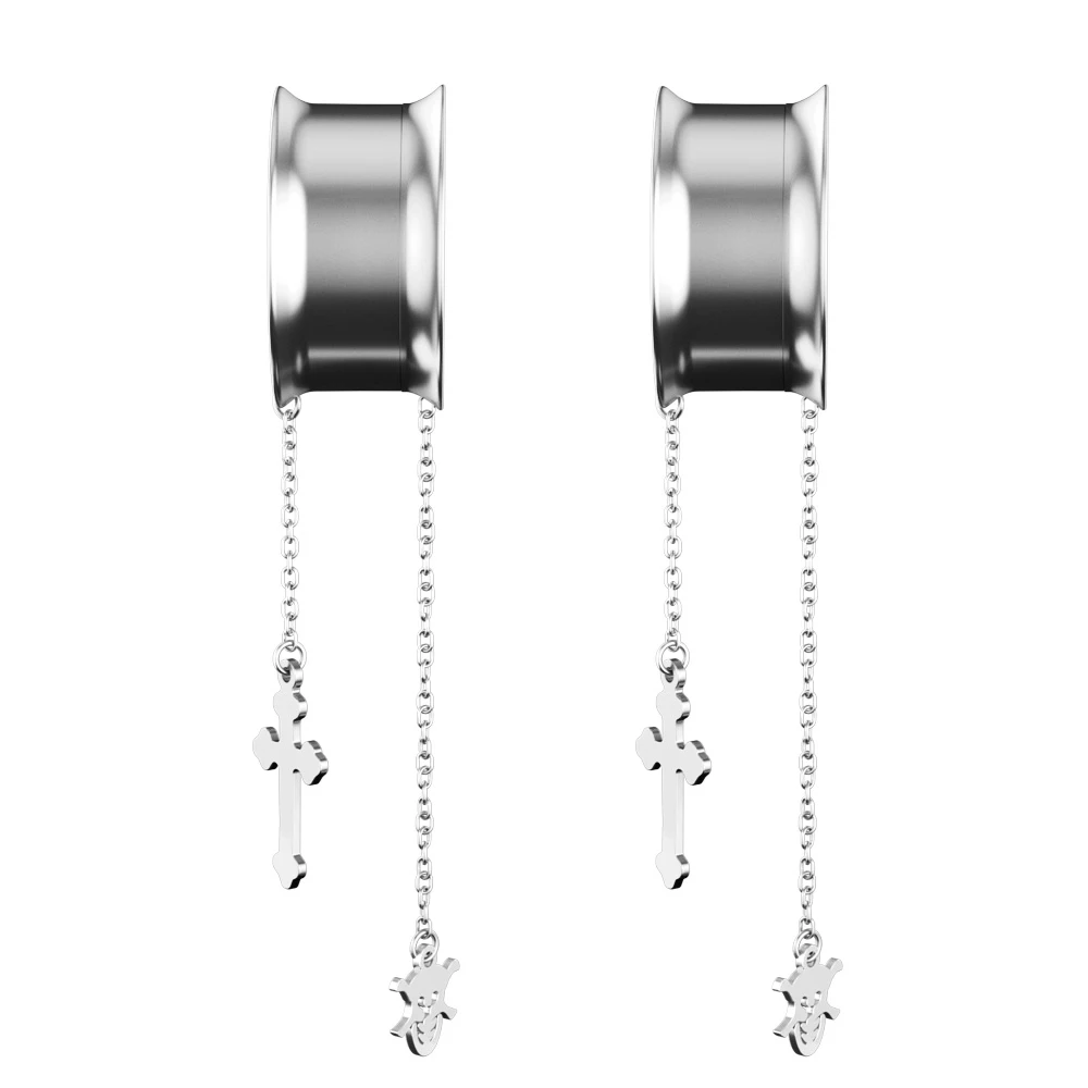 2 шт череп крест цепи Беруши Тоннели двойной расклешенные пирсинг, ушные измерительные приборы серьги болтаются расширитель 0g-5/8 ''женщин мужчин Панк ореха