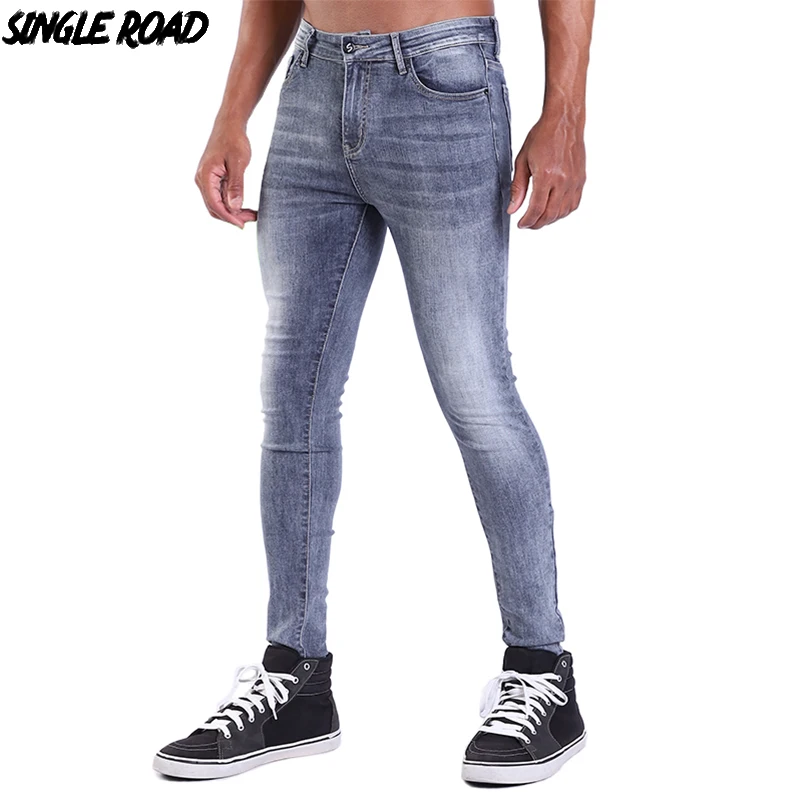 Single Road Men's Super Skinny Jeans Men Fashion Denim Pants Man Elastic Waist Black Mens Brand Slim Stretch Jeans Skinny Male