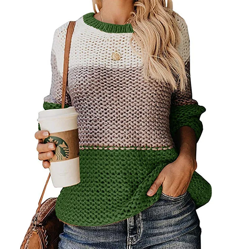 

Fashion Patchwork O-neck Autumn Winter Sweater Women Long Sleeve Warm Knitted Sweaters Pullover Female Tops Jumper