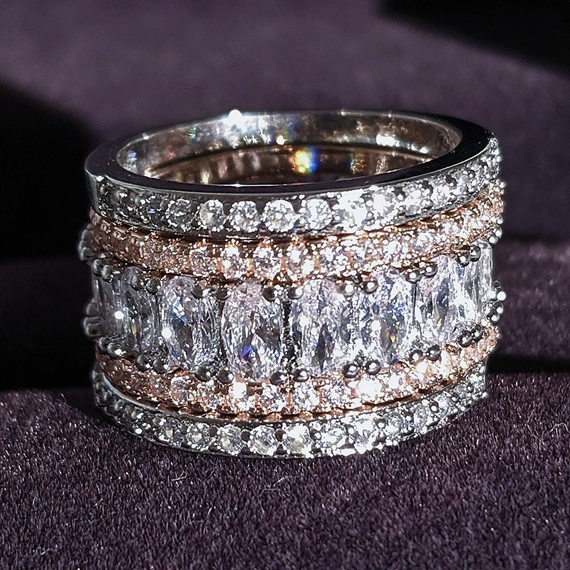 Rose Gold 4 Piece Stacking Wedding Engagement Ring Set for Women Fashion Band R5899 image 4