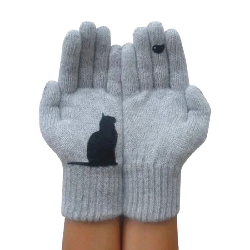 

NEW Cat Gloves for Women Woolen Gloves Autumn Winter Outdoor Warm Cold Protection Padded Cat Printed Gloves