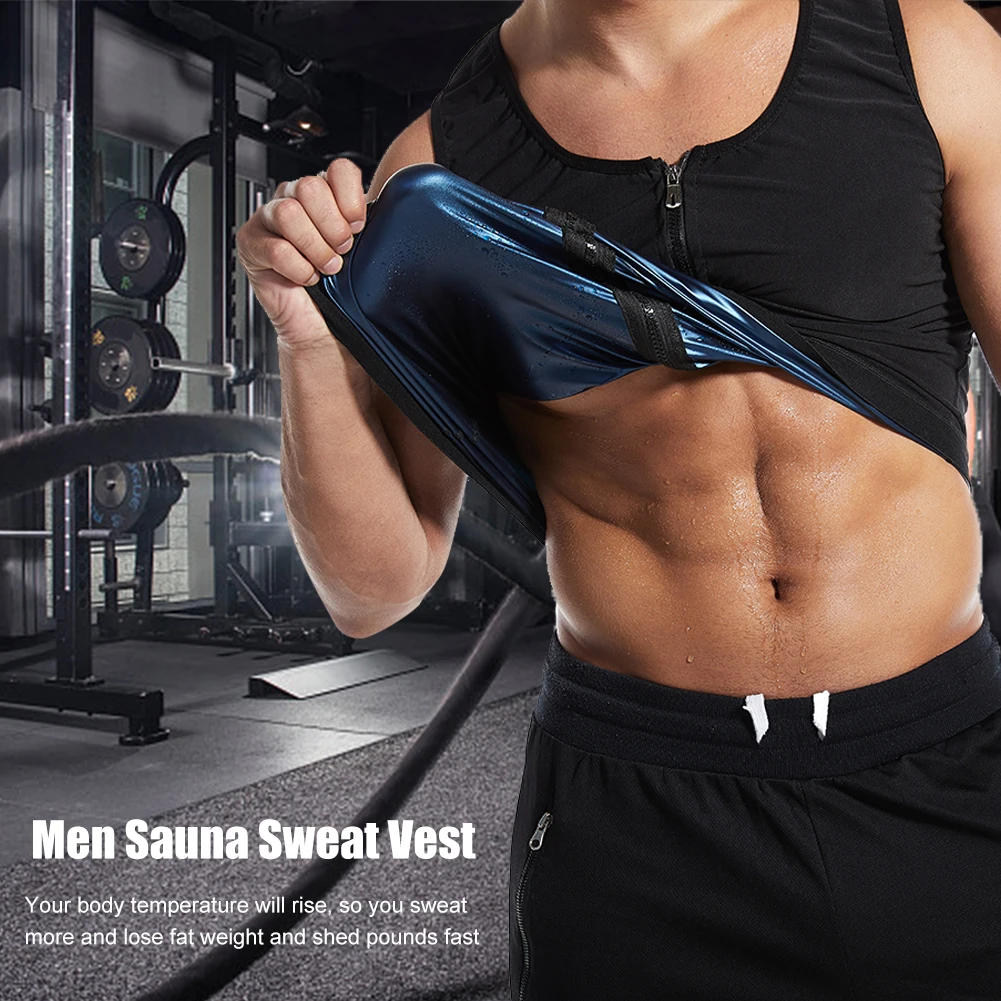 

Waist Trainer Men Sauna Sweat Vest Round Neck Weight Loss Fitness Solid With Zipper Compression Slimming Black Workout Gym Home