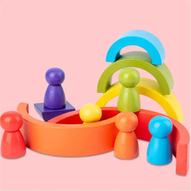 

Diy Children'S Wooden Rainbow Toy Creative Wood Rainbow Stacked Balance Blocks Baby Toy Montessori Educational Toys For Children