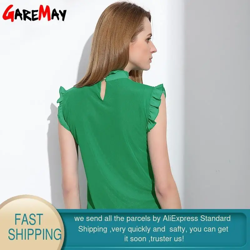 Женская шифоновая блузка без рукавов топы женская летняя с грибковым воротником