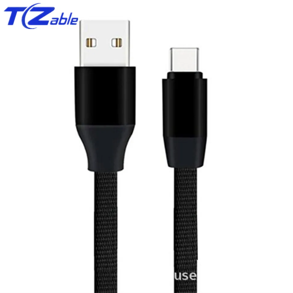 Кабель USB Type C 1 м для быстрой зарядки плоский кабель USb с плетением передачи данных