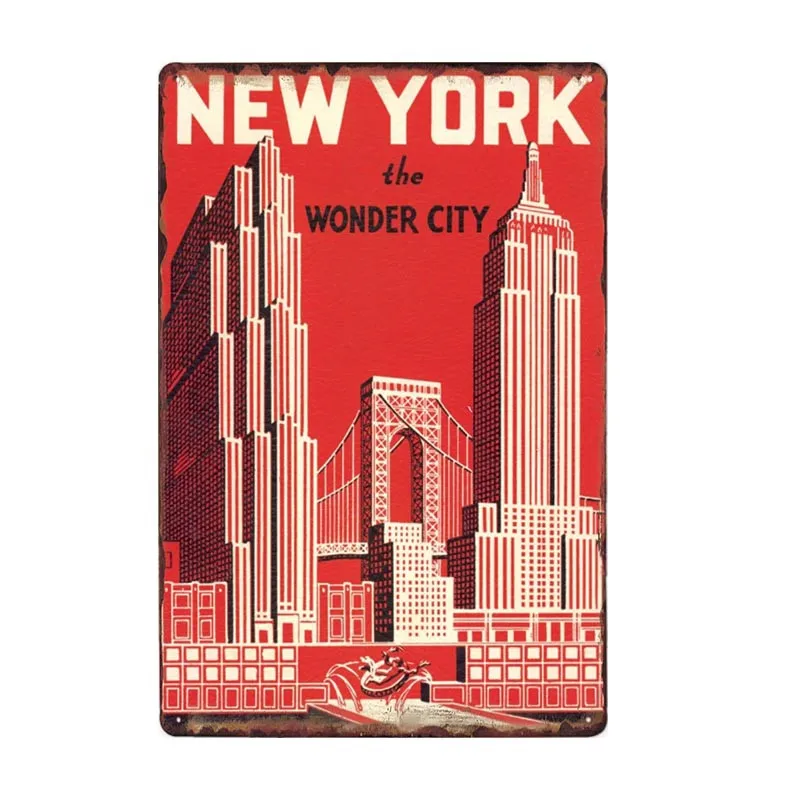

Famous City Metal Poster Plate New York Retro Tin Sign Plaque Wall Decor For Bar Pub Club Cafe Vintage Home Decor Sign 20x30cm