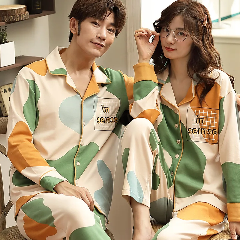 

New Peking Opera Print Couple Pajamas Set Summer Women And Men Pyjamas Long Sleeve Sleepwear Lounge Pajama Lovers Loungewear