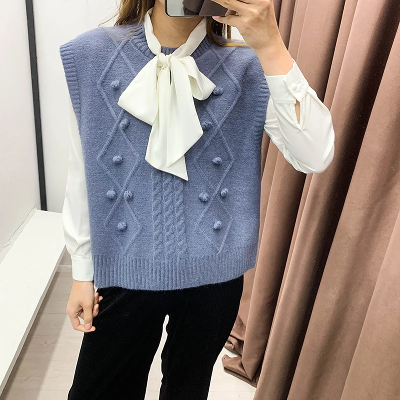 Za 2020 Модный женский свитер 5 цветов круглый вырез без рукавов в полоску вязаный с