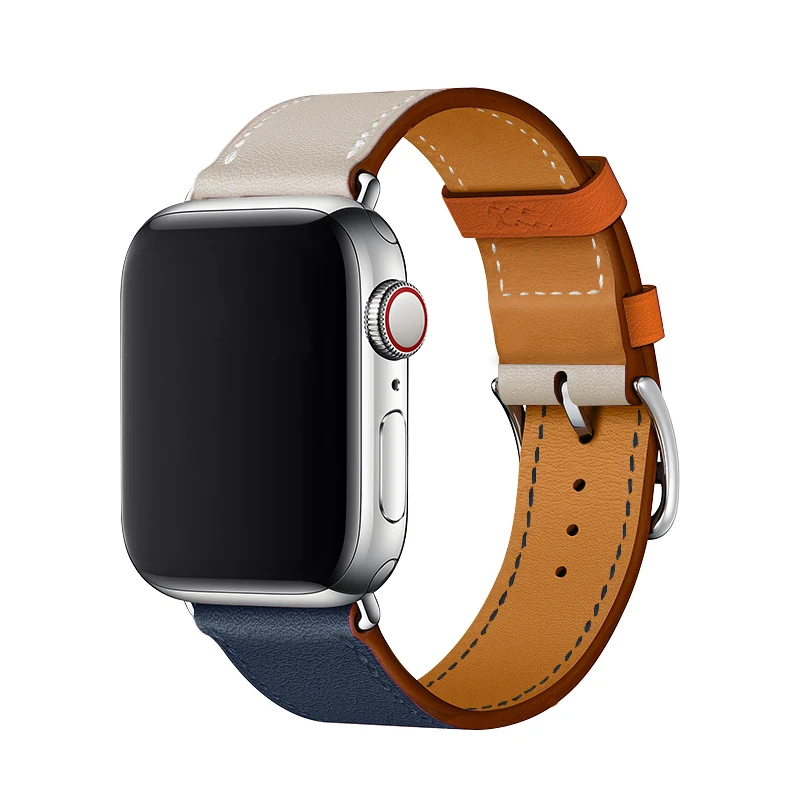 Ремешок Carouse для Apple Watch Series 3/2/1 38 мм 42 мм ремешок из натуральной кожи для iWatch 4 спортивный ремешок для часов 40 мм 44 мм - Цвет ремешка: Dark Blue-White