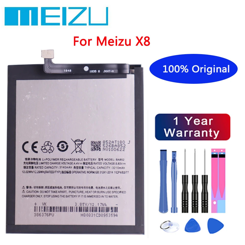 Meizu Высокое качество батареи 100% оригинал 3300mAh BA852 батарея для X8 мобильный телефон +