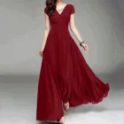 Женское шифоновое платье макси, однотонное длинное платье с V-образным вырезом, с коротким рукавом