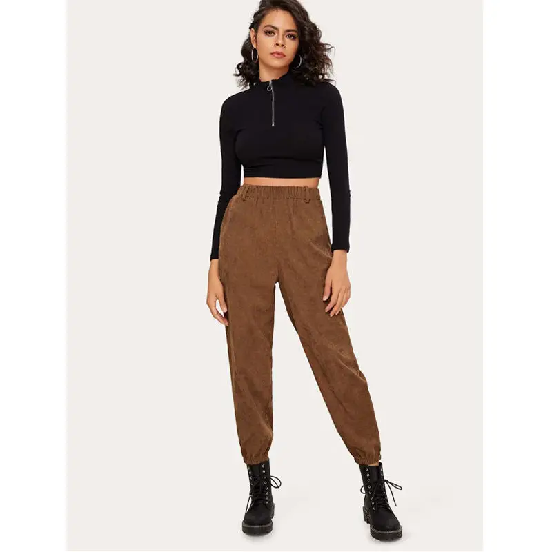 

Corduroy High Waist Casual Pants Women Long Trousers Fashion Solid Color Pencil Dress