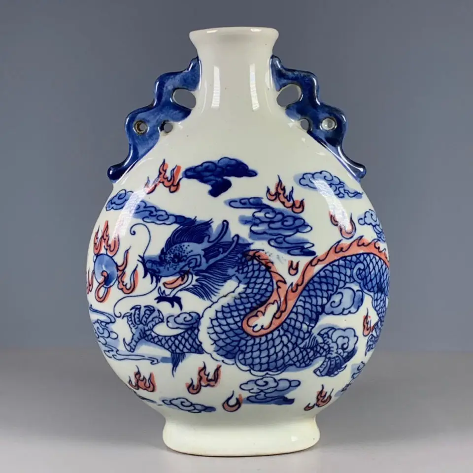 

Collection Of Blue And White Underglazed Red Dragon Double Ear Flat Belly Vase Qianlong Period Of Qing Dynasty