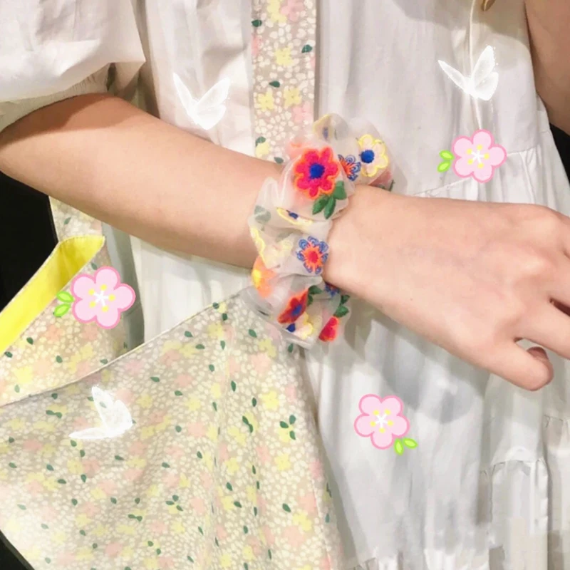 

Эластичные повязки для волос с вышивкой в виде цветов, винтажные Ретро головные уборы в виде большого кишечника, ювелирные изделия в Корейс...