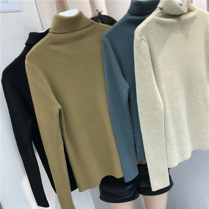 Turtleneck Sweater Women 2019 Autumn Winter Long Sleeve Pullovers Female Solid Korean Style Basic Tops Knitwear Girl Stretch Top | Женская