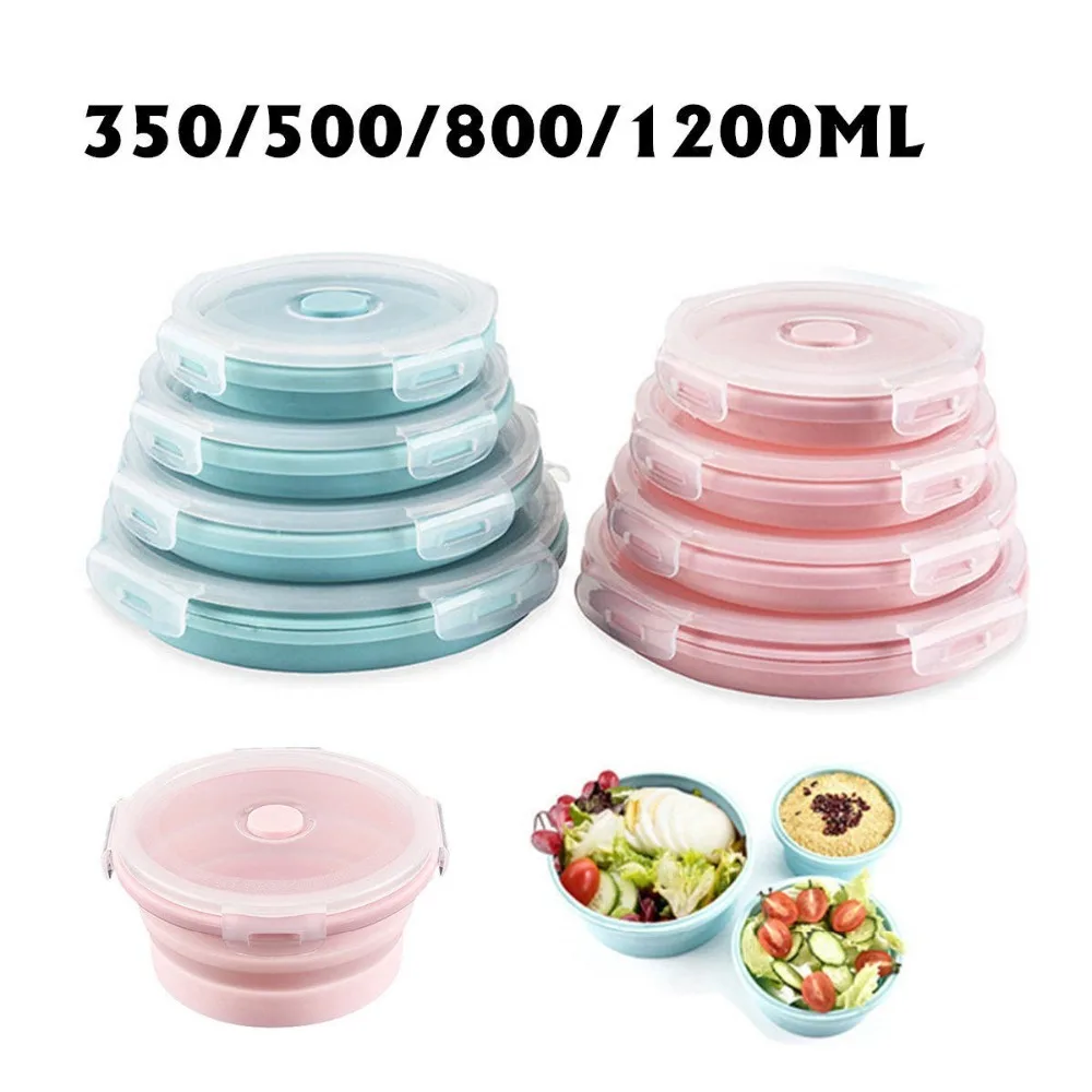 

Seal Round Silicone Folding Portable Bento Box Collapsible Lunch Box for kid Food Dinnerware Microwave Food Storage Container