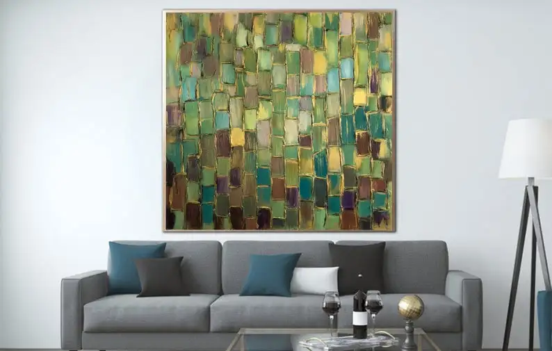 

Большая абстрактная масляная живопись, зеленая стена, абстрактная живопись на холсте, оригинальная абстрактная зеленая на холсте, креативн...