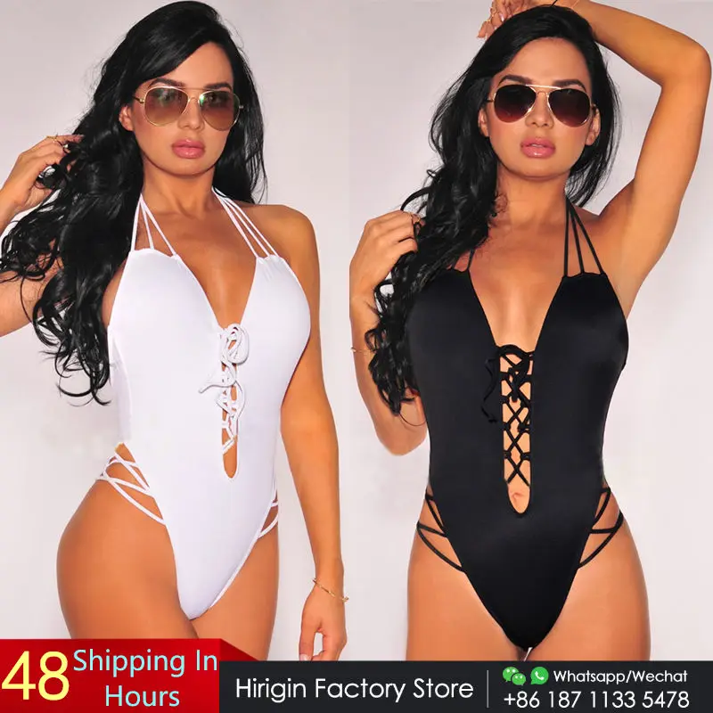 Женское сексуальное с высоким вырезом на шнуровке цельный секси/черные повязки