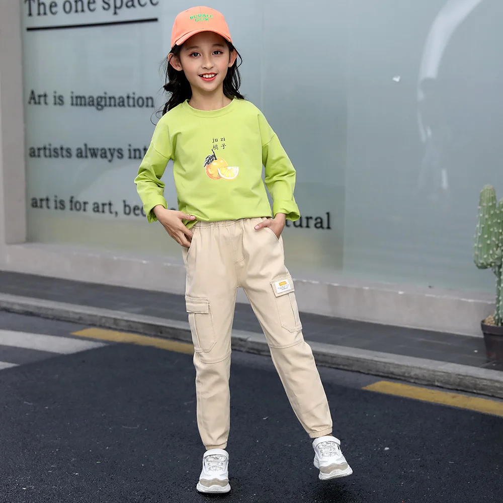Трендовая одежда штаны для девочек хлопковые брюки-карго спортивные брюки со