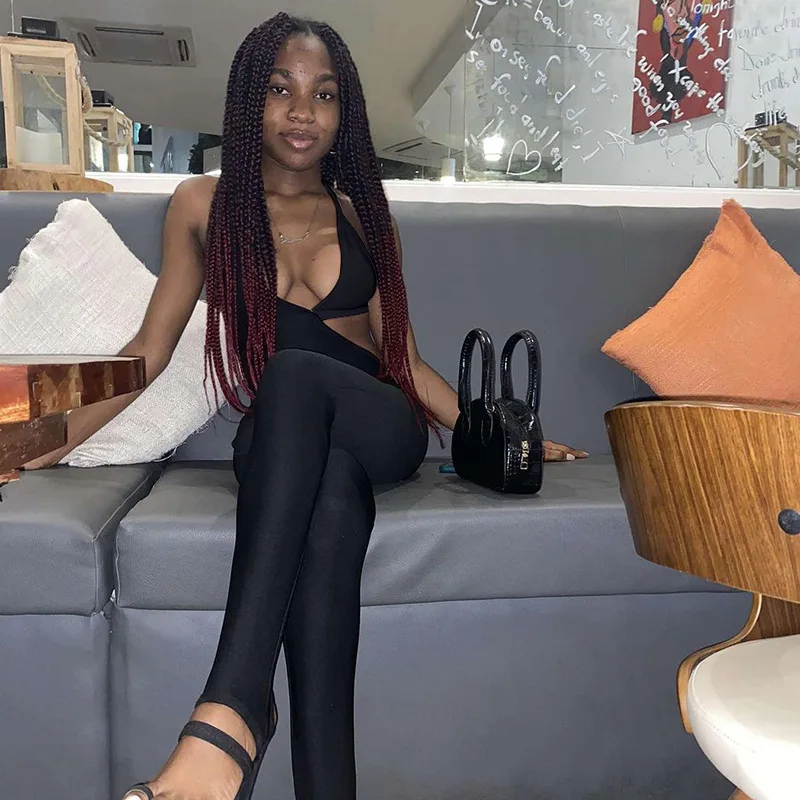 

CIBBAR Solid Casual Irregular Halter Jumpsuits Women Sleeveless Backless Sporty Outfits Slim Active Workout Rompers Streetwear