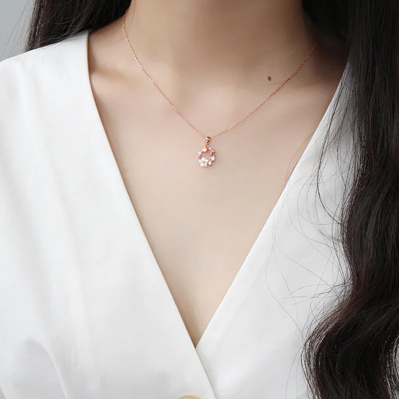 

Korean Rose Gold Chain 925 Sterling Silver Zircon Pearl Pendant Necklace For Women Jewelry Bijoux Argent 925 Massif Pour Femme