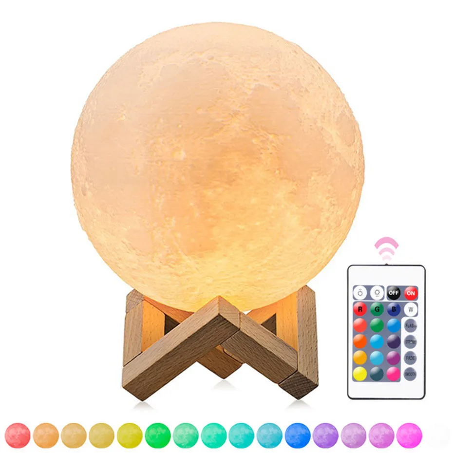 

3D Print Moon Lamp DC 5V 1A Moon Light USB Charging 16 Colors Change Touch LED Bulbs For Home Decoration Children's Gifts