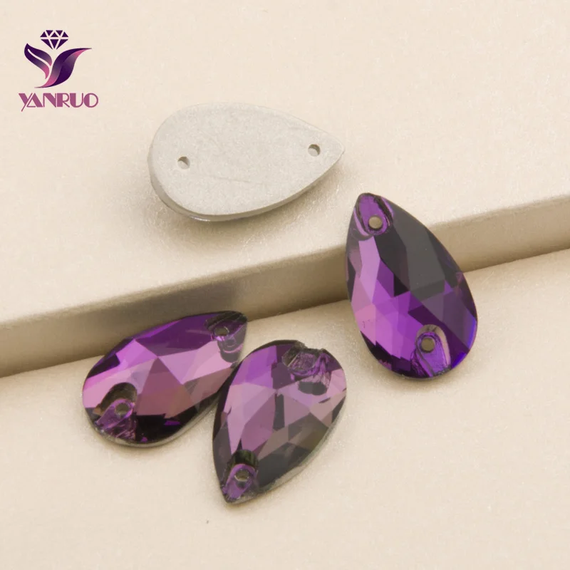 YANRUO 3230 Аметистовые кристаллы каплевидные стразы фиолетовые для шитья одежды