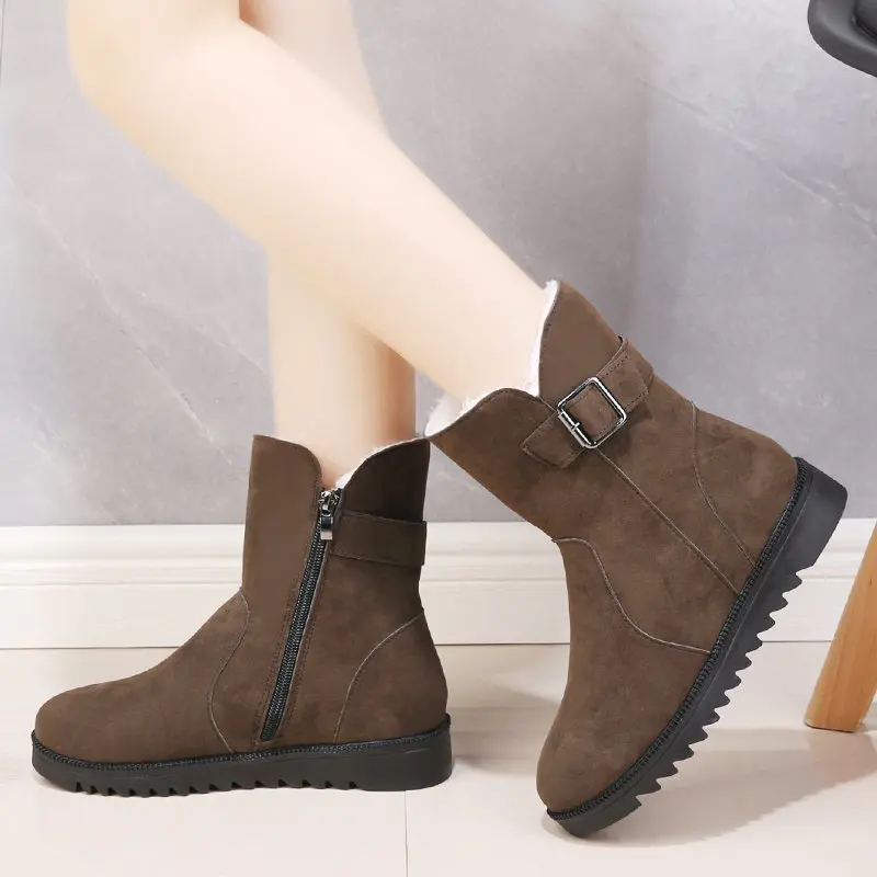NEW Boots 2020 Brown Black Flock Ankle Boots Female Women Shoes Plush Snow Boots Women Fashion and Keep Warm Winter Boots Women