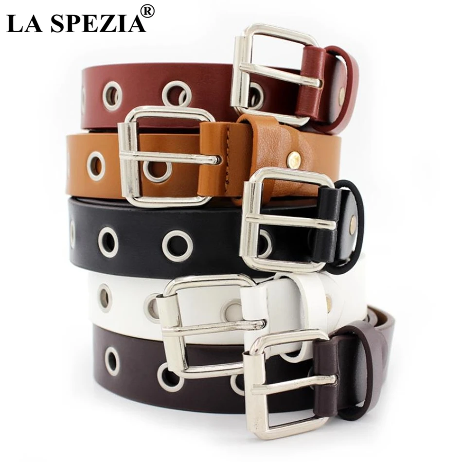 Женский ремень LA SPEZIA черный кожаный с пряжкой язычком для брюк новинка 2021|Женские