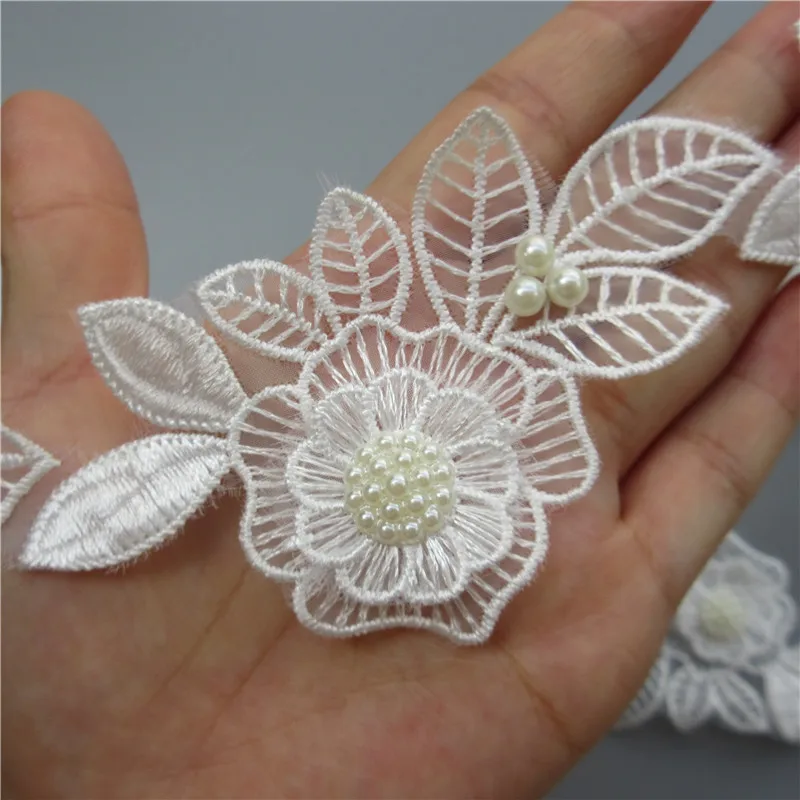 10 шт. белый жемчуг с бисером цветок лист вышитая кружевная отделка лента
