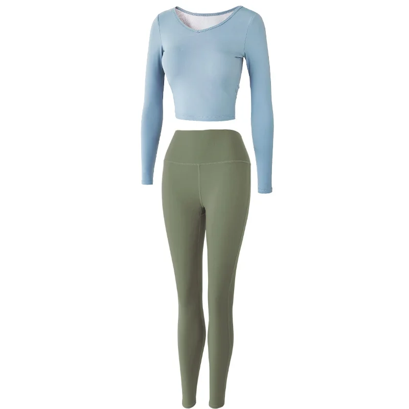 

New style yoga wear sports suit quick-drying women's nude top with chest pad high elastic casual tights