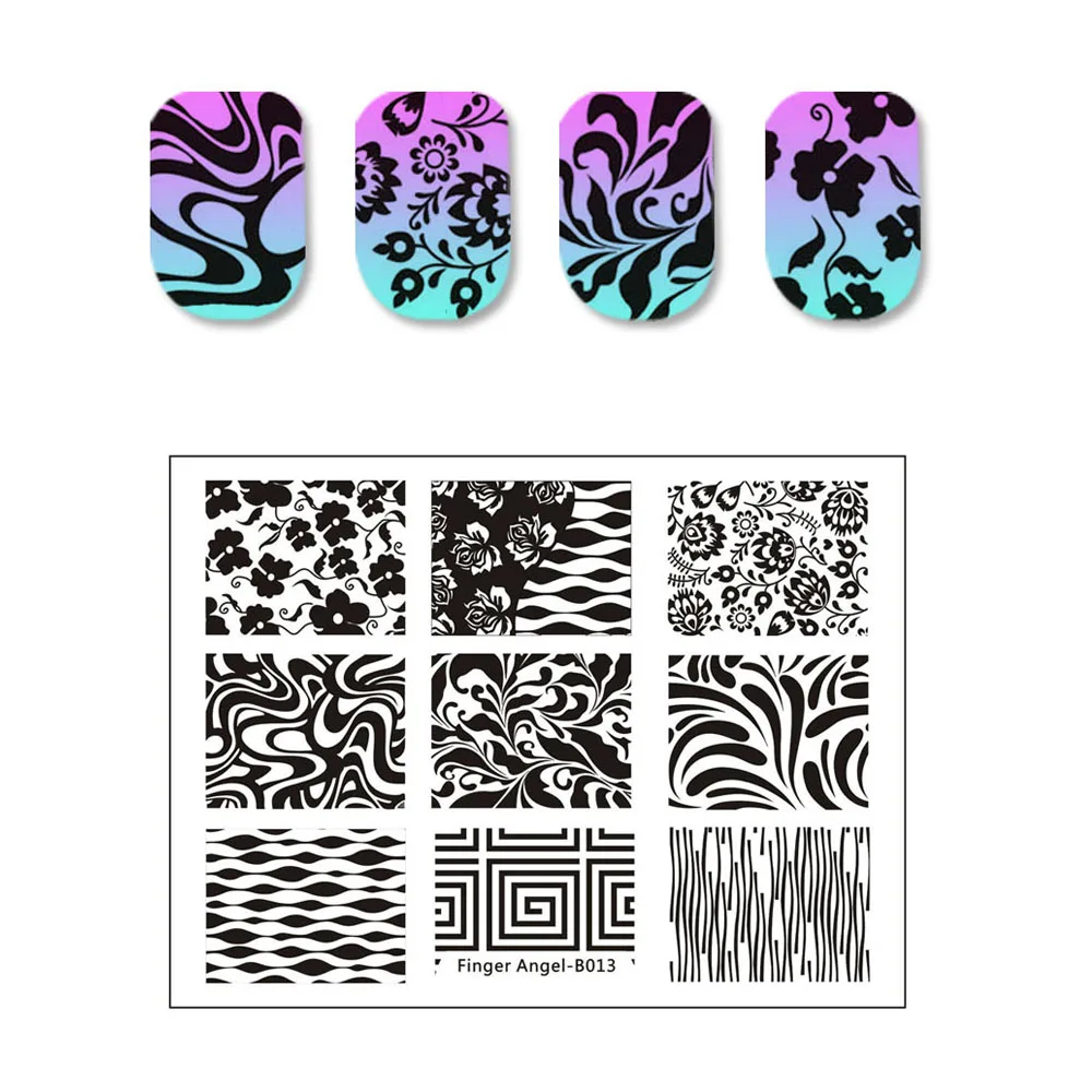 Шаблоны для стемпинга ногтей цветы Тропический геометрический узор дизайн
