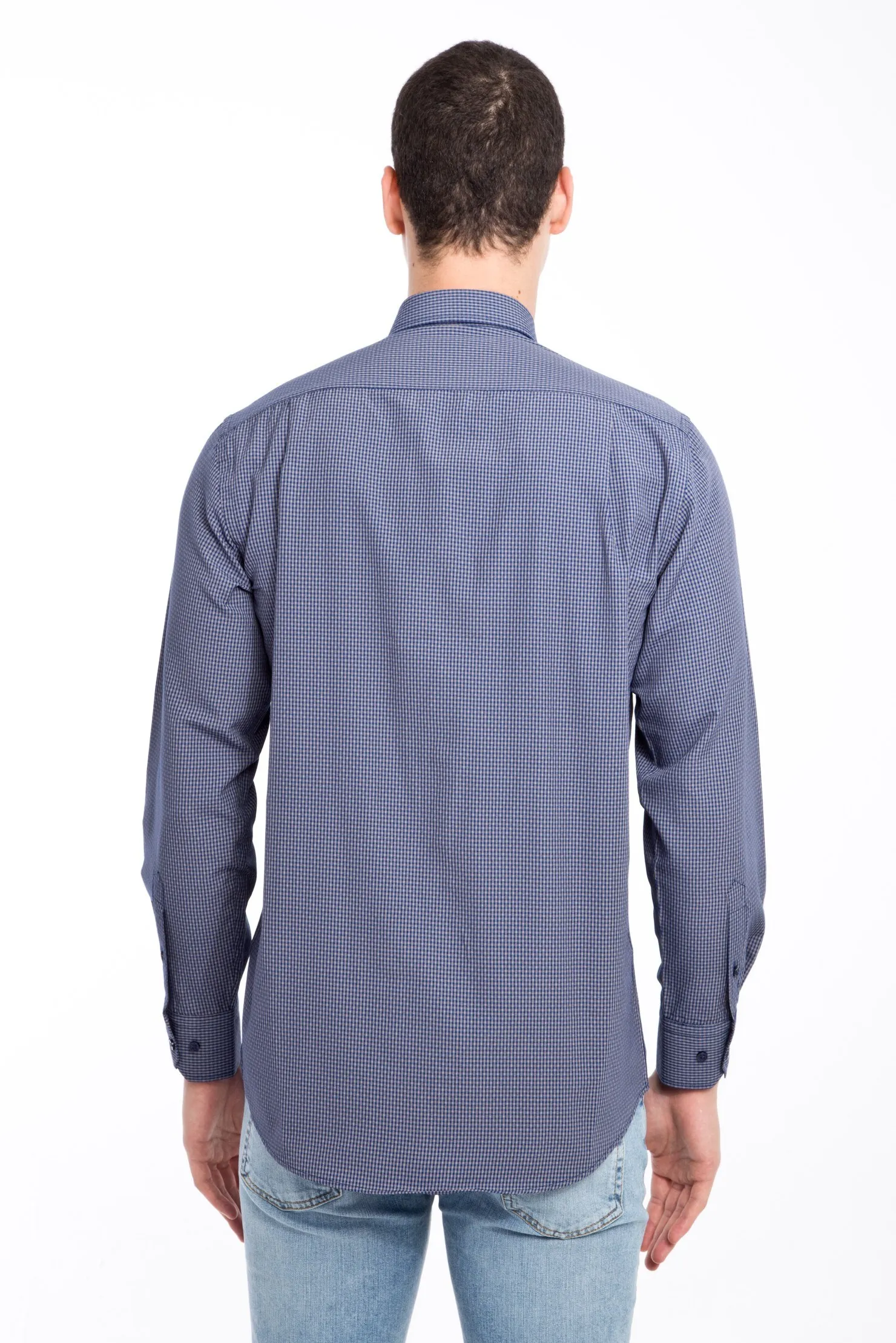 Kigili Shirts Menswear Navy Blue Long Sleeve Plaid Button Down Shirt High Quality Classic Fit Spread Collar Made in Turkey