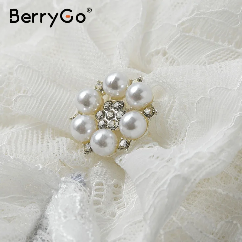 BerryGo элегантный галстук бабочка с жемчужиной Женская кружевная блузка со стоячим