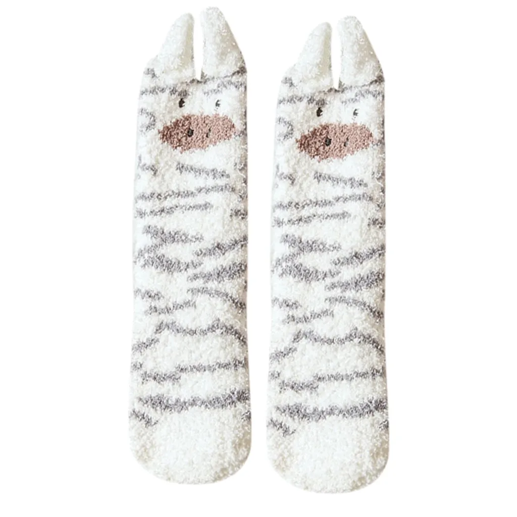 Милые домашние чулки для женщин и девочек мягкие теплые зимние с мультяшным