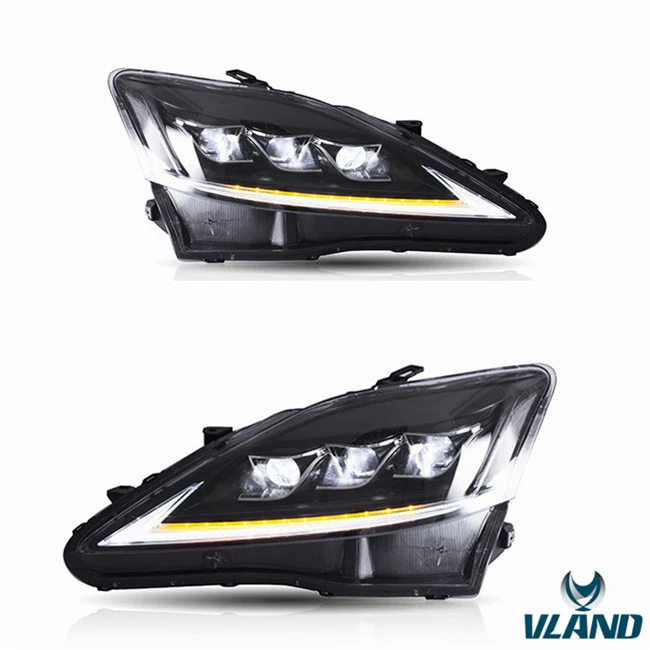 Vland Factory автомобильные аксессуары Головной фонарь для Lexus IS250 2006-2012 полный светодиодный головной светильник с последовательным индикатором - Цвет: clear
