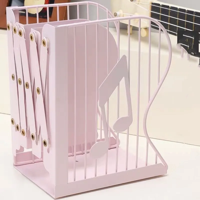 music pink Креативная металлическая Регулируемая подставка для книг, настольный органайзер для журналов, Настольная домашняя книжная полка, подставка для книг, декоративные канцелярские принадлежности - Цвет: music pink