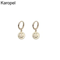karopel 1pair funny smile face pendant hoop earrings for women men handmade gold metal color endless circle earrings jewelry