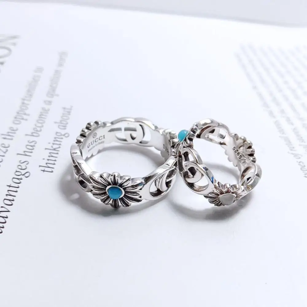 

Letter G daisy ring female fashion personality flower simple 925 sterling silver net red tide brand jewelry 2020 new set
