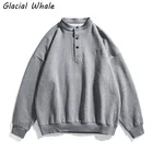 Мужская толстовка GlacialWhale, модная мужская толстовка с однотонными пуговицами, негабаритная японская уличная одежда, мужская повседневная толстовка-поло для мужчин