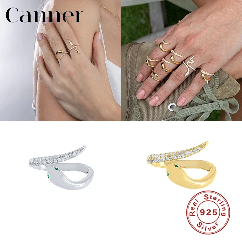 

100% 925 Sterling Silver Finger Rings AAAAA Zircon Charm Snake Bling Punk Rock Open Rings For Women Wedding Jewelry anillos W4