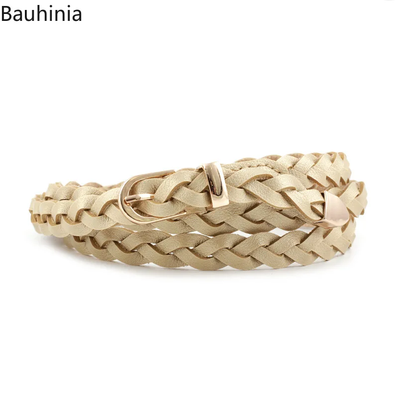 

Fashion Womens Braided Casual Artificial Leather Narrow Thin Buckle Strap Waist Belt Skinny Waistband weave Belt For Women