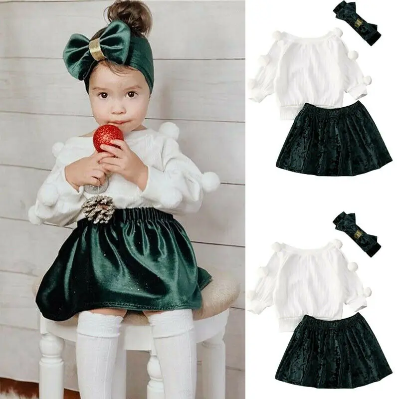 Бархатный Модный комплект одежды для маленьких девочек однотонная одежда Топ с