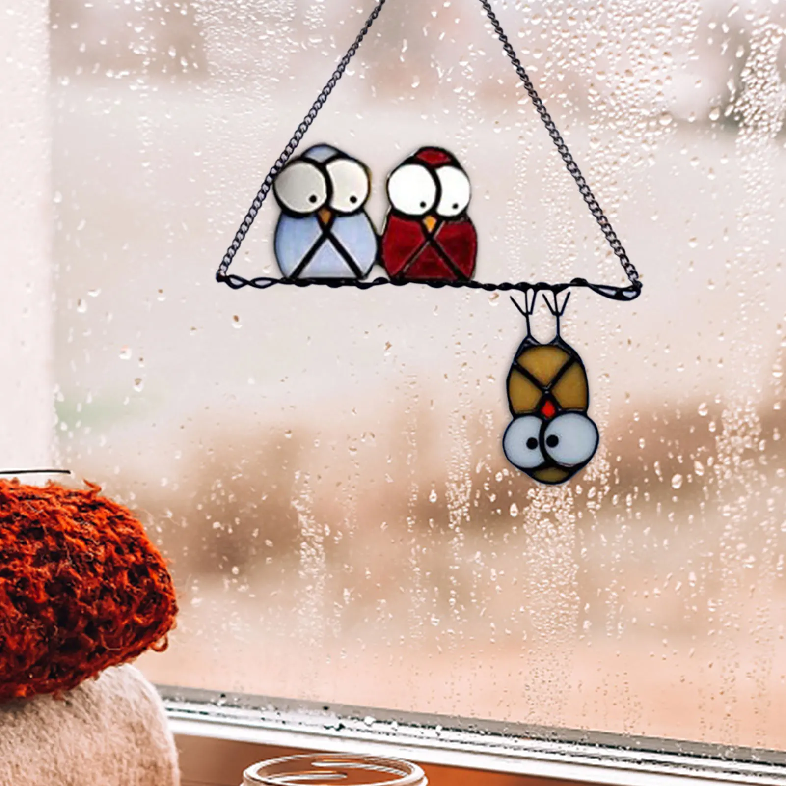 Decoraci&oacute;n de ventana de vidrio para el hogar, adorno de b&uacute;ho &uacute;nico, cadena artesanal colgante para balc&oacute;n y jard&iacute;n, decoraci&oacute;n al aire libre-1
